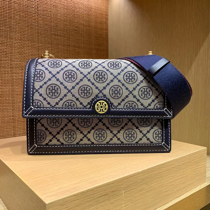 京逸欧美品女包2023新款时尚老花风琴包法棍单肩斜挎包夏季1172 蓝色