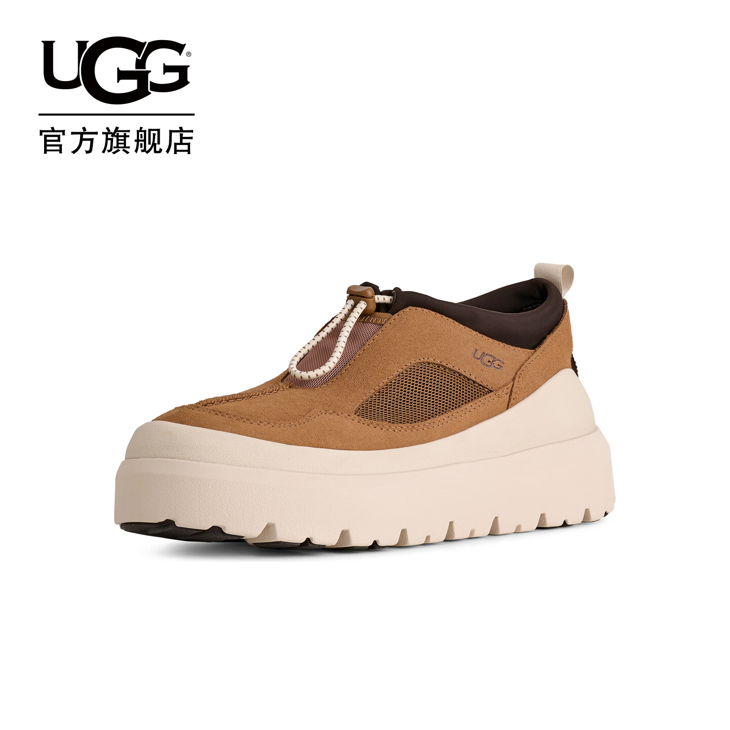 UGG夏季新款男女同款舒适低帮厚底网面款抽绳休闲鞋明星同款 1174995 CTJ | 栗色/茉莉白 37 建议正码正拍