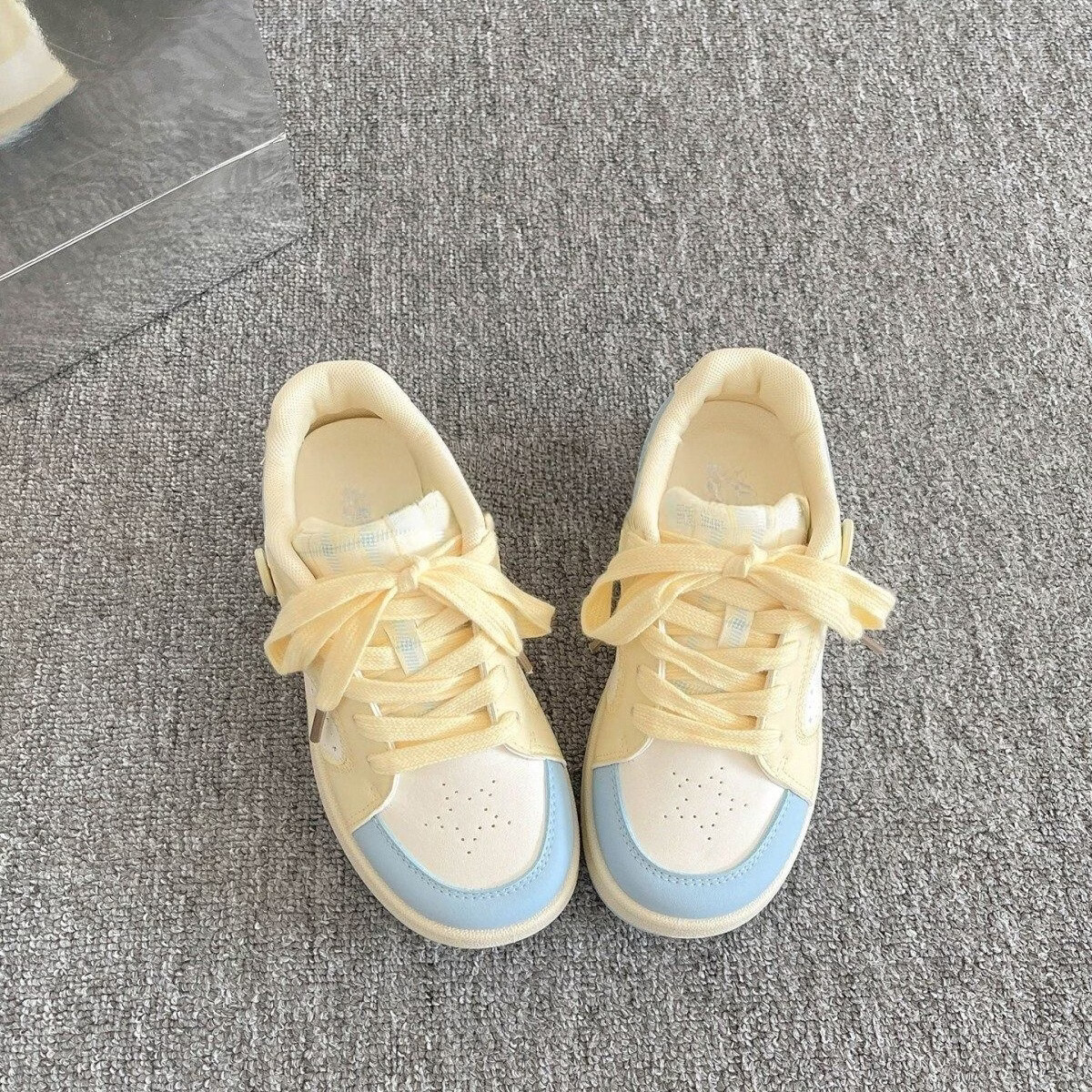 绮步佳人厚底透气复古拼色小白鞋女2026新款百搭休闲运动板鞋 黄兰色 40