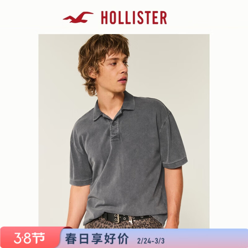 HOLLISTER美式25夏季街头百搭短袖POLO衫T恤男装324-5455 黑色 L (180/108A)