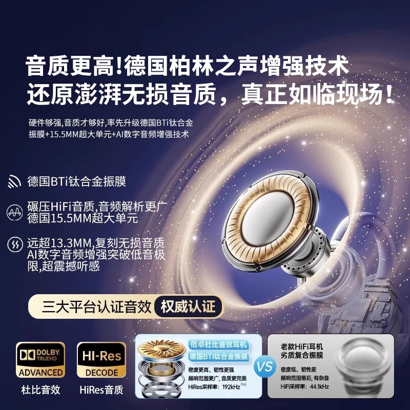 柏林之声真无线蓝牙耳机高音质 流光紫【至尊版】柏林之声720°全景音效续航150小时舒