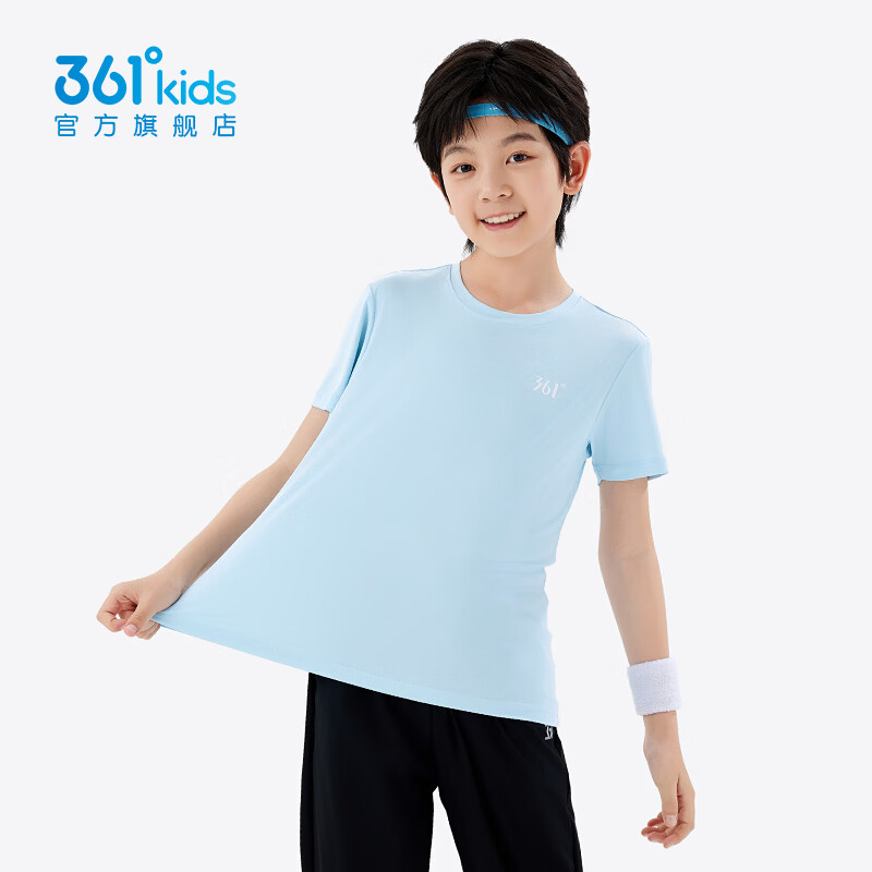 361°童装男女童短袖针织衫年夏季新款速干儿童T恤中大童冰爽上衣 机灵蓝1214-男童 130 cm