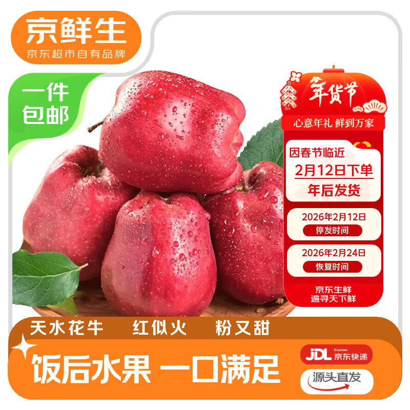 京鲜生 天水花牛苹果 净重4.5斤 单果170g+ 生鲜水果源头直发