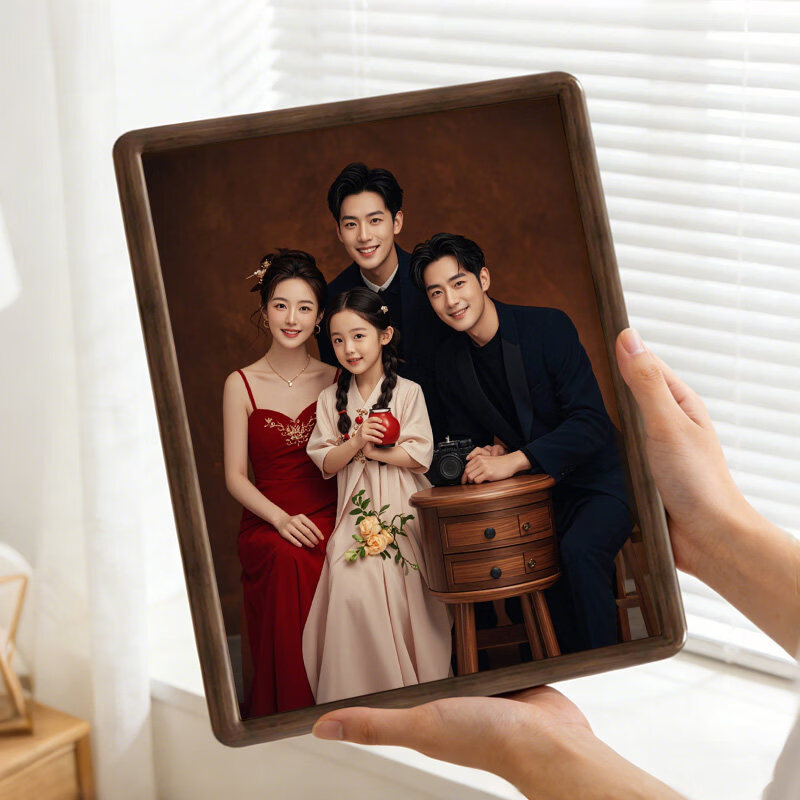 诗元实木全家福相框摆台高级感黑胡桃洗照片6寸8寸相片打印纪念装裱框 红木色 6寸[可放10.2*15.2厘米]摆挂两用