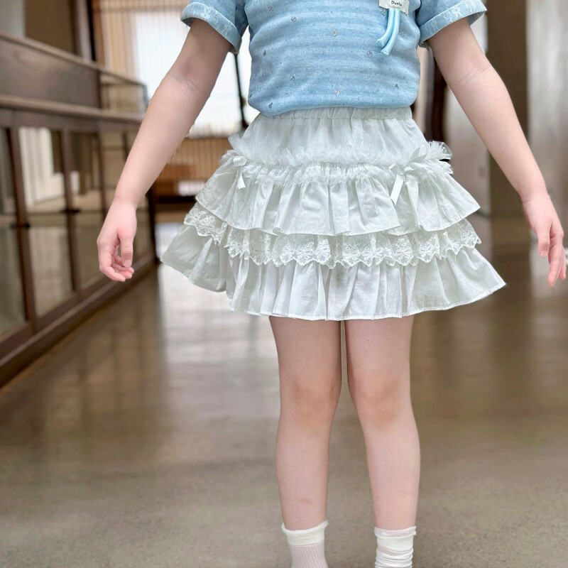 栀了成长记童装女童韩版甜美蕾丝半身裙2026春季儿童百搭蛋糕短裙 白色 半身裙 110 cm