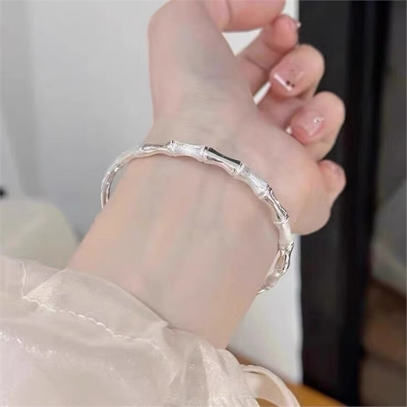 9999足银手镯实心生日礼物女生七夕情人节礼物送女友女朋友送老婆 竹节两世欢约25克【带证书+礼盒】