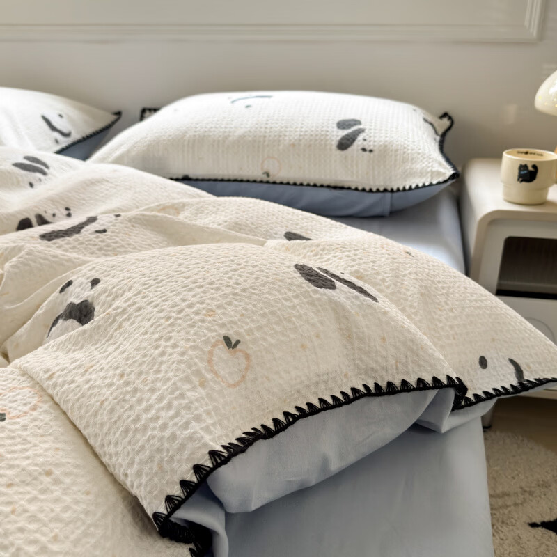 水星家纺水洗棉床上四件套纯棉超柔裸睡被套床单被罩四件套床上用品 苏潘达灰 床笠款 1.8m四件套-被套220*240