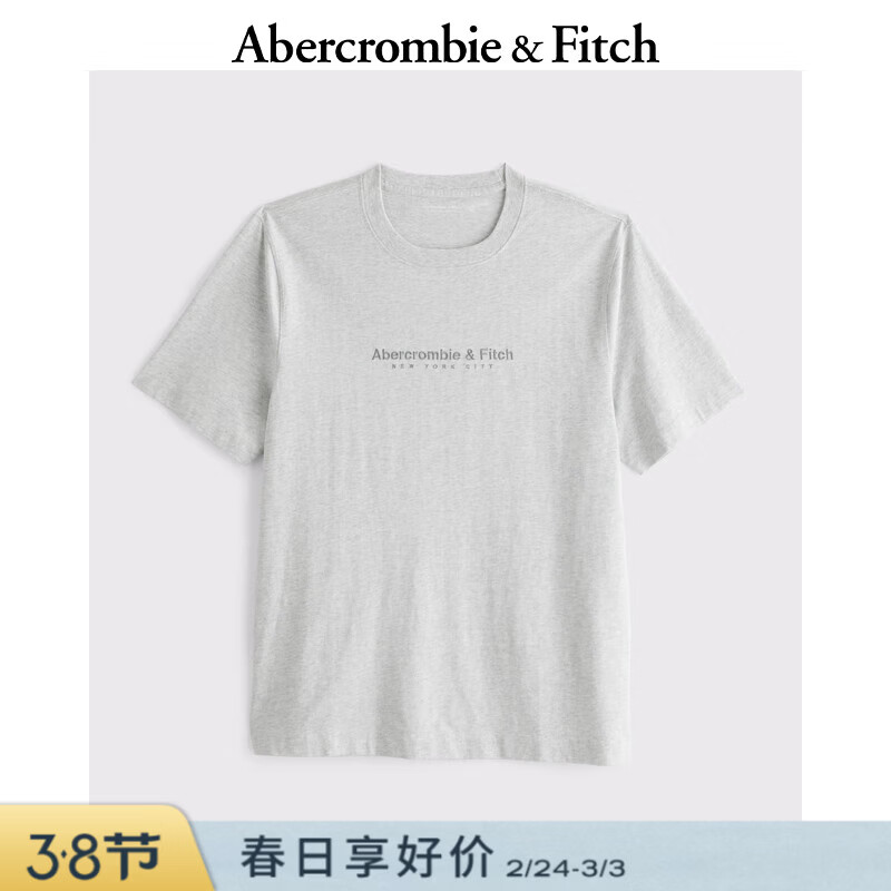 Abercrombie &amp; Fitch男装25秋季美式百搭经典LOGO棉质套头圆领短袖T恤上衣175-5130 浅麻灰色 M (180/100A)