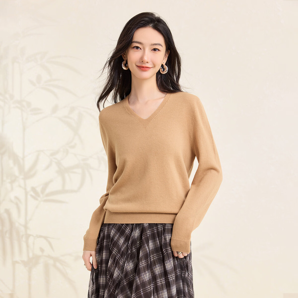 春竹【断码捡漏】100%绵羊毛26春季新款V领洋气减龄纯色内搭女羊毛衫 核桃杏 2XL (130-150斤)