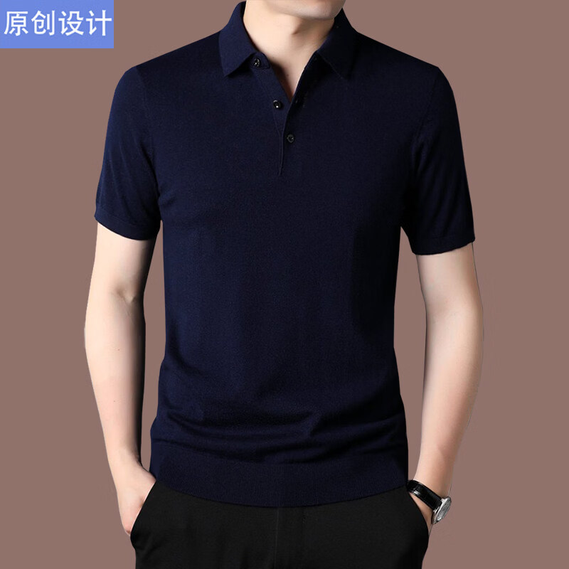 阿玛尼（ARMANI）正品品牌男装翻领短袖羊绒t恤薄款春秋冬季纯色半袖针织羊毛衫 国际一线品牌黑色 4XL 190__建议185斤到210斤穿