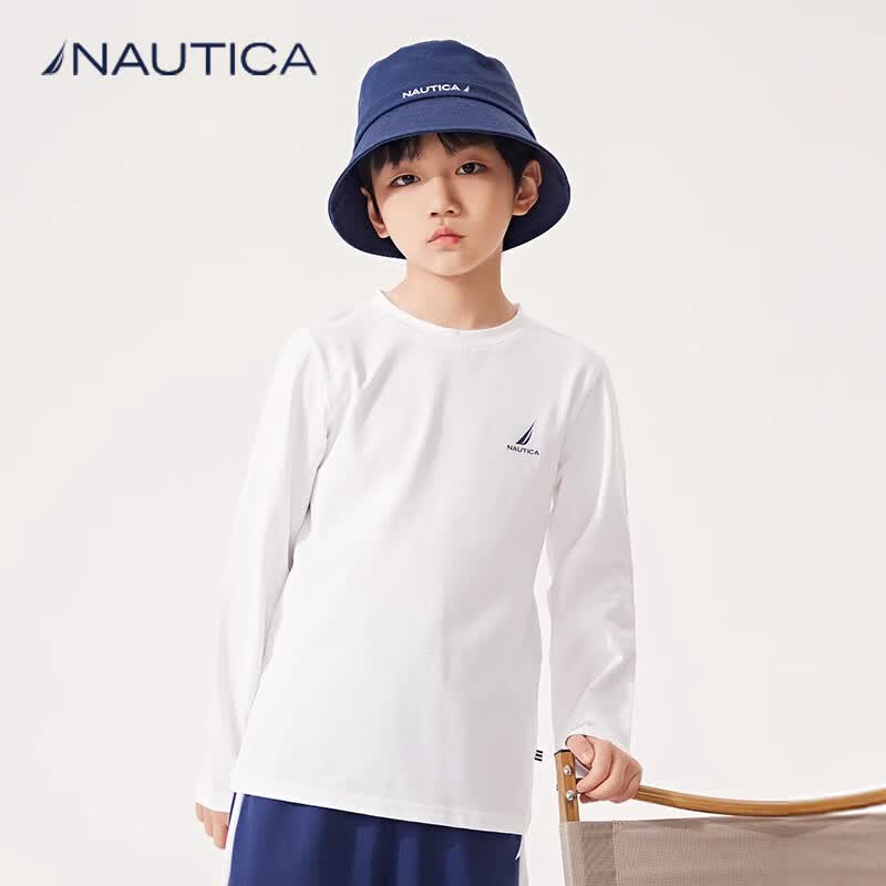NAUTICA诺帝卡童装 男童女童长袖t恤2026早春季儿童打底衫中大童速干衣 藏青 150