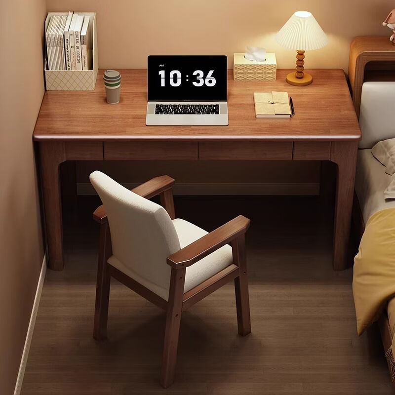 芈迪全实木窄书桌政府补贴电脑桌简约家用桌小户型卧室写字桌长条书桌 胡桃色单桌 60*40*75cm【单抽屉】