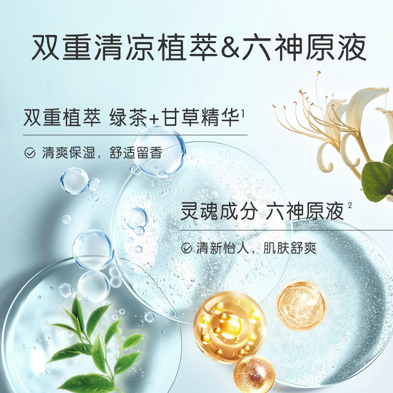 六神清凉爽肤沐浴露清爽控油持久留香男女家庭【绿茶+甘草】 清凉爽肤650g+180