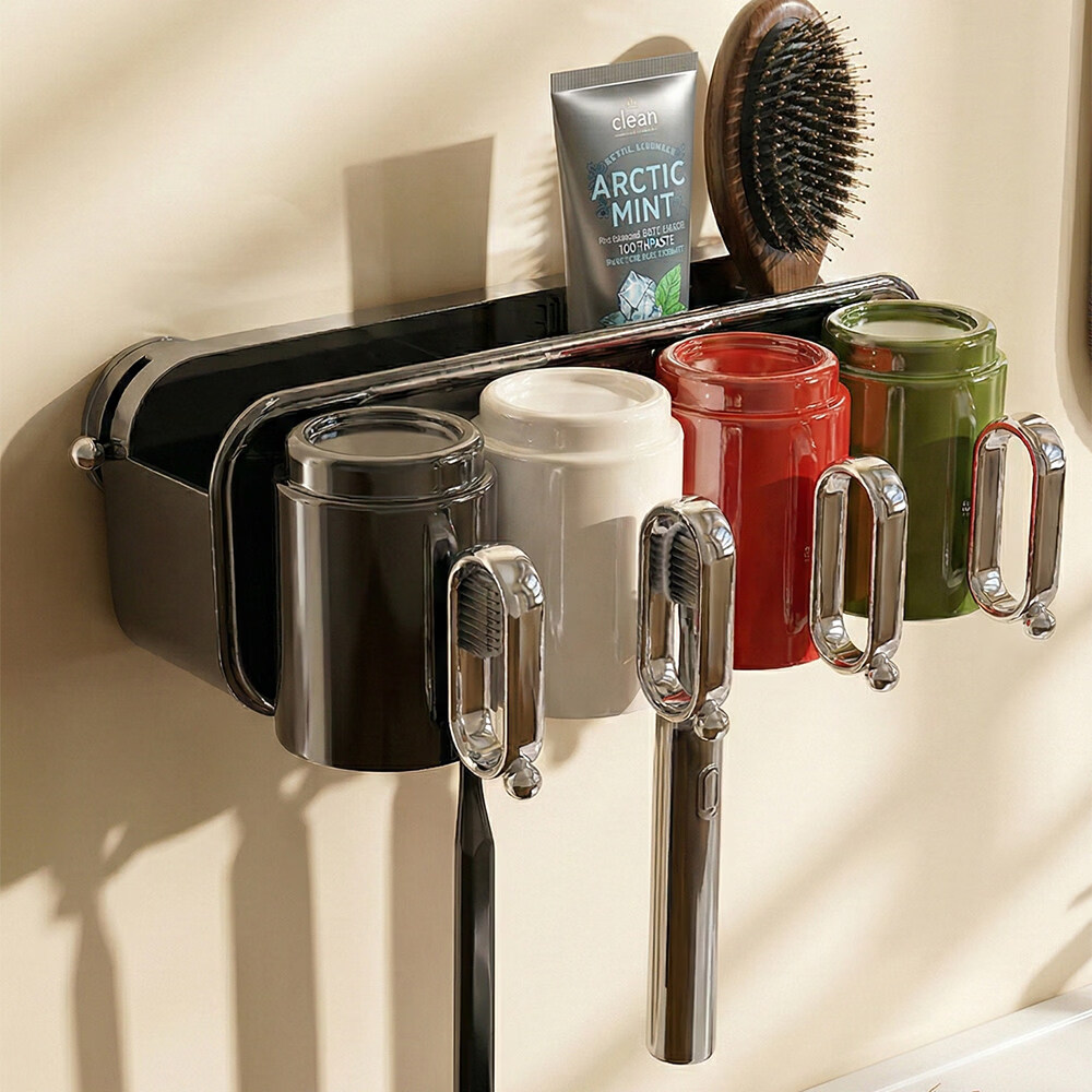 艾仕可（ASCOR）吸盘牙刷置物架壁挂式刷牙漱口杯收纳架卫生间免打孔牙膏牙杯架子 混合色两杯【情侣款】