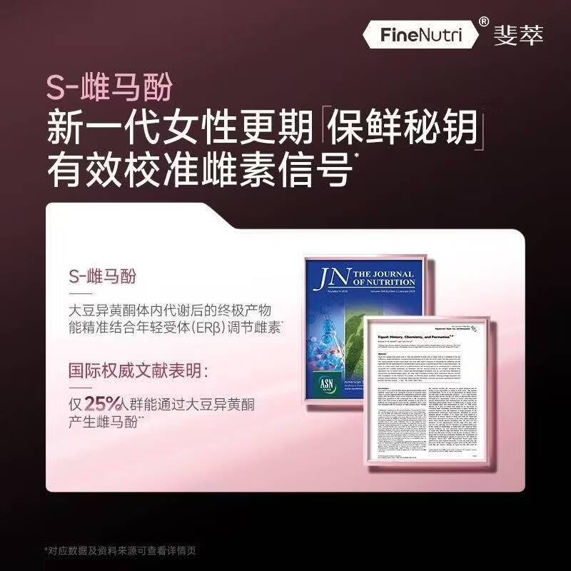 FineNutri斐萃小粉瓶S-雌马酚女性内调雌激素补充更年期调理早更非大豆异黄 全面调控 卵巢呵护 60粒*3瓶