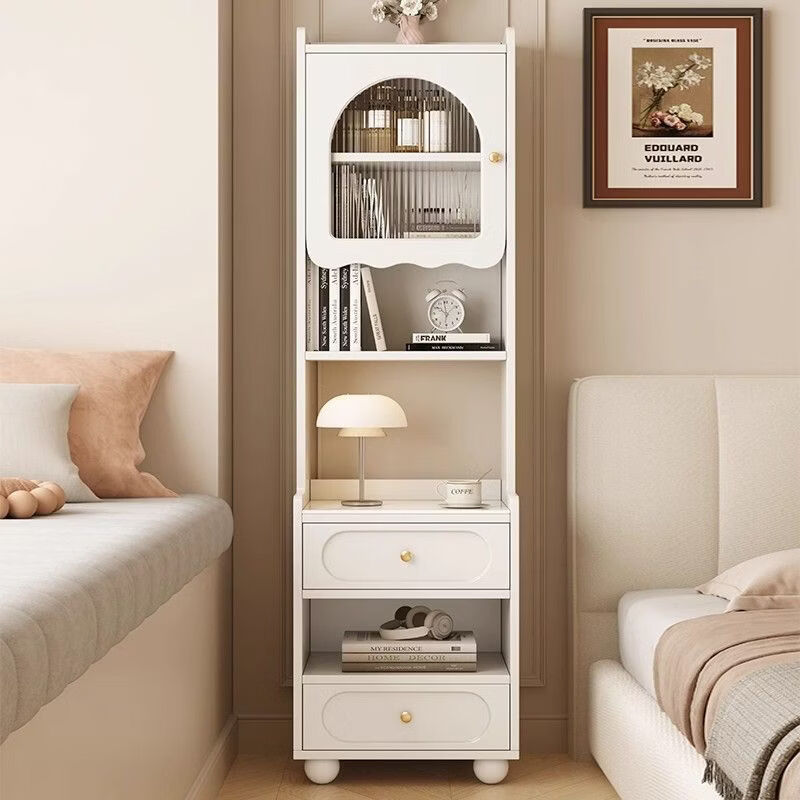 收纳靠墙带实木床头柜书架床边储物柜高款卧室置物柜床头小型家用 0.5m实木床头柜-对开门【上门安装】