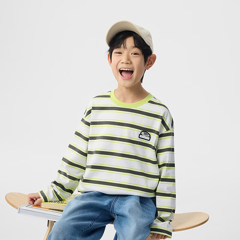 巴拉巴拉童装儿童短袖t恤长袖男童女童打底衫夏款青少年百搭宽松上衣 白黄色调00313-202125100106 150