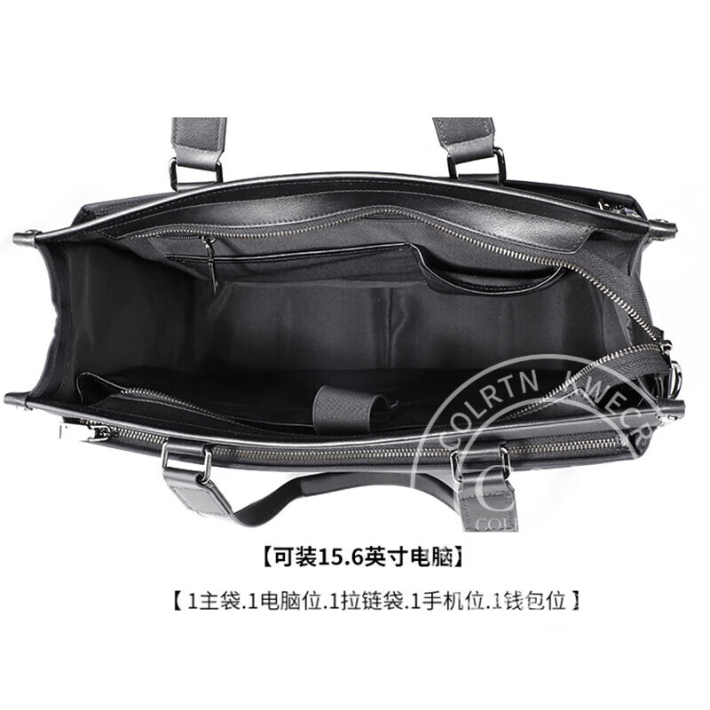 Colrtn Kwecr轻奢C K男士公文包商务出差手提包防水电脑包横款文件包奢侈品男 CK黑色（40*33*13cm） 16英寸
