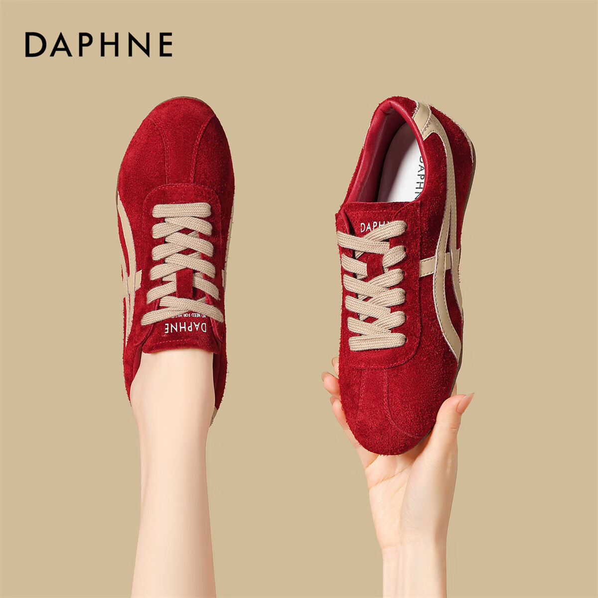 DAPHNE达芙妮德训鞋女低帮厚底百搭运动休闲鞋2026春季新款舒适时尚潮流女鞋 红色 跟高 2.5CM 37 (235mm)