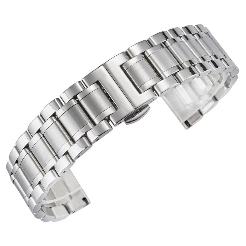 适配Seagull海鸥表带钢带陀飞轮海洋之星原装款男女蝴蝶扣手表链 银色(名匠款) 20mm接口宽度