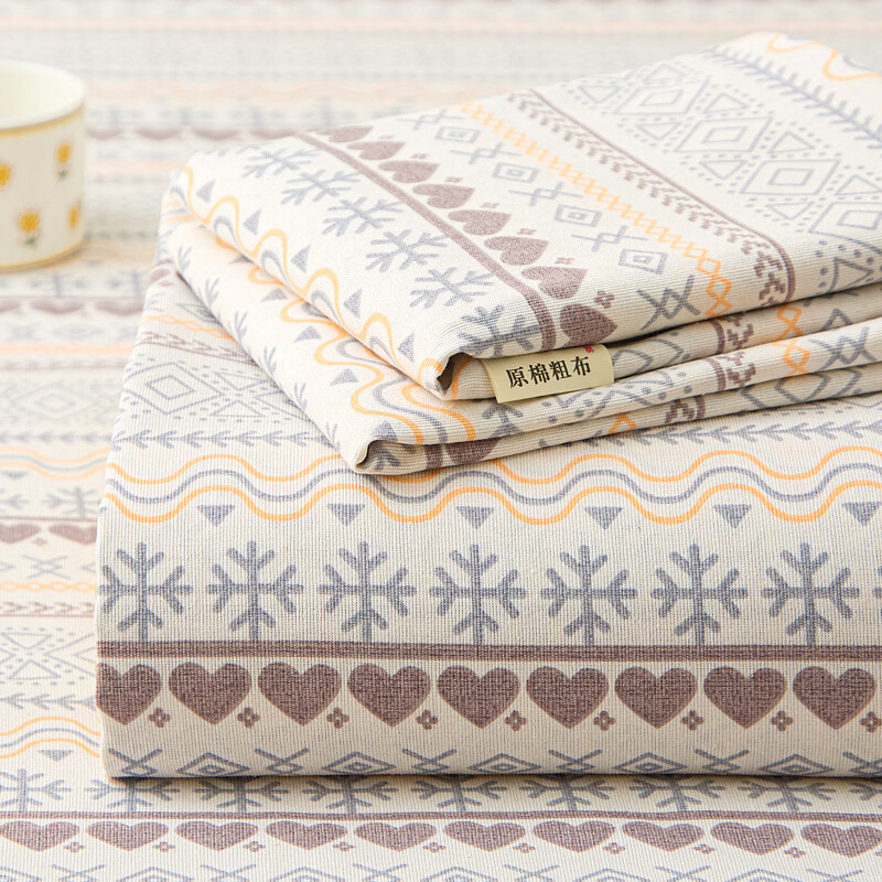 雅鹿加厚老粗布床单单件100原棉亚麻床罩学生宿舍被单三件套单人 波西米亚 200*230cm床单三件套