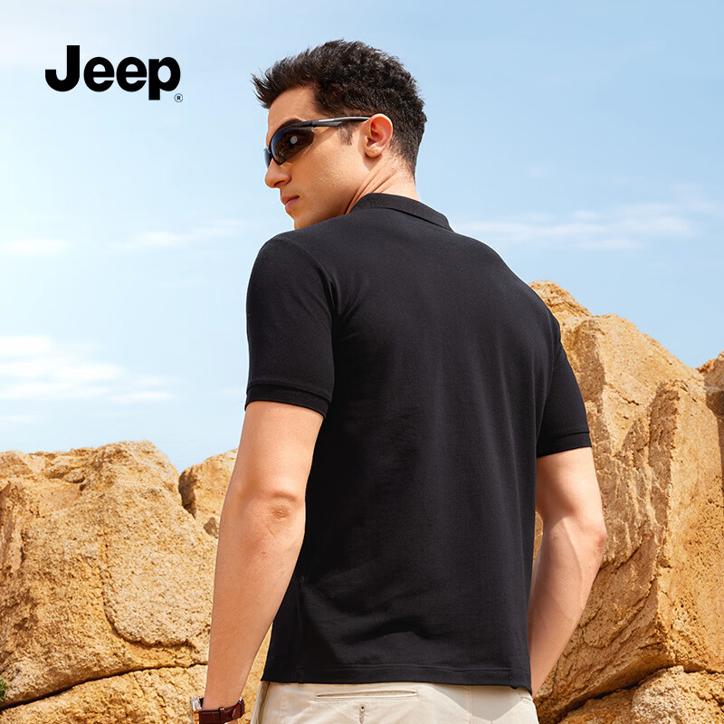 JEEP吉普时尚男装2026年春夏季新款休闲凉感polo衫翻领薄款短袖t恤男 幻影黑 /男女同款 L （175/92A）