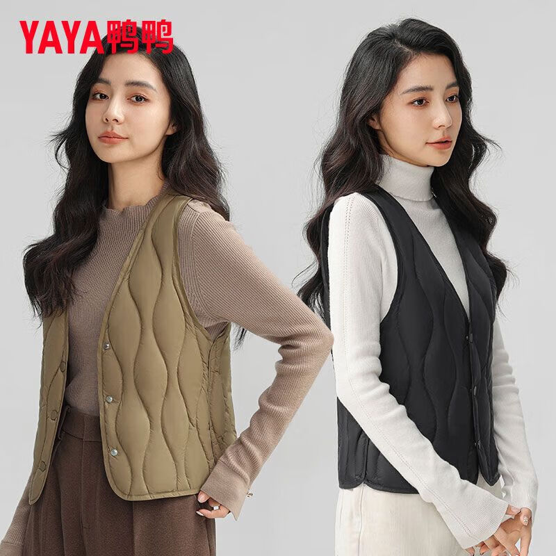 鸭鸭（YAYA）秋冬季新款贴身修身轻薄保暖背心短款坎肩保暖羽绒内胆冬装短外套 浅咖色 3XL 140-160斤