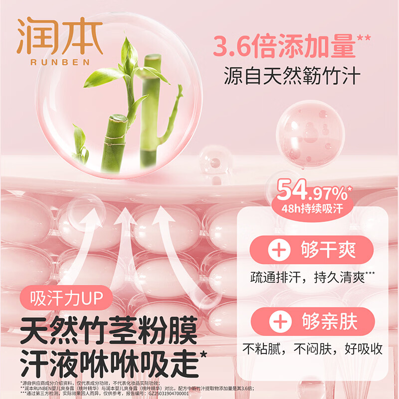 润本桃子水爽身露婴儿新生宝宝痱子水专用桃叶精华液体爽身粉 50ml 1瓶 【滚珠款】桃子水