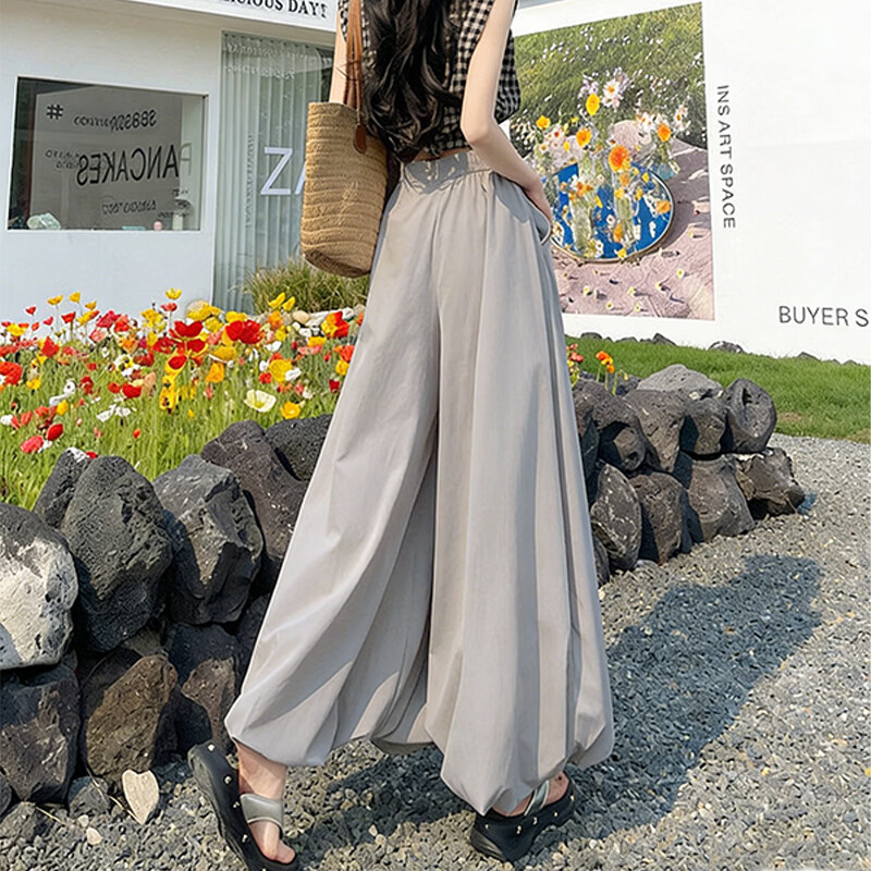 浪莎花苞裤裤女春夏季新款慵懒风宽松垂感阔腿裤小个子高腰显瘦休闲裤 黄色 【舒适柔顺】 S 【建议80-95斤】