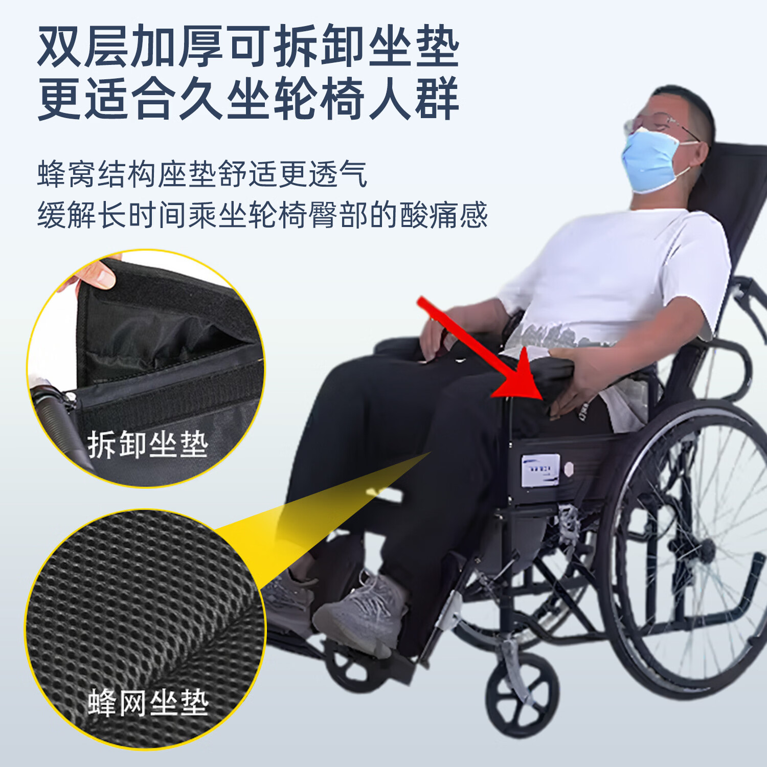 康立普（CANLIPE）轮椅瘫痪老年人可躺可洗澡大小便家用小型轻便折叠专用出行代步车 【豪华气压】乘坐者可自调躺姿+铝合金大轮+赠品