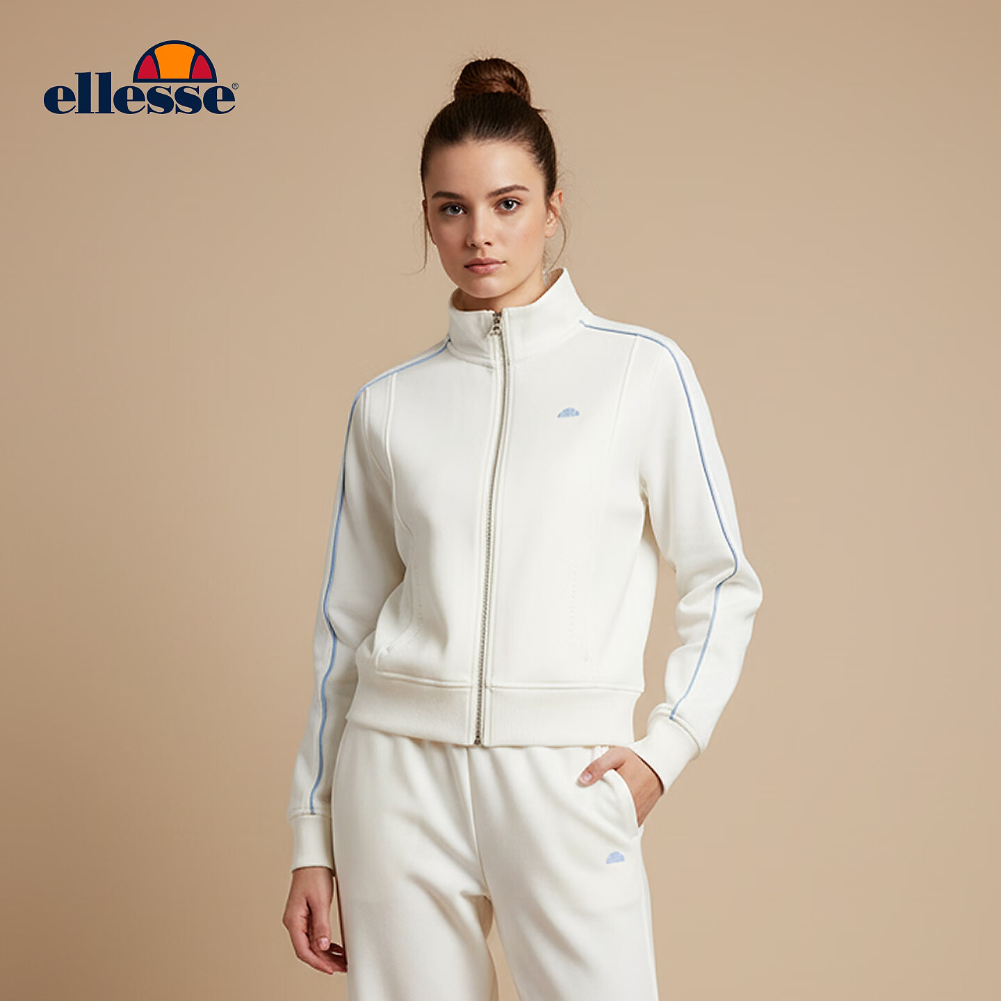 ellesse小贝壳26春新品网球运动套装空气层复古印花卫衣卫裤女 星云白-卫衣 S