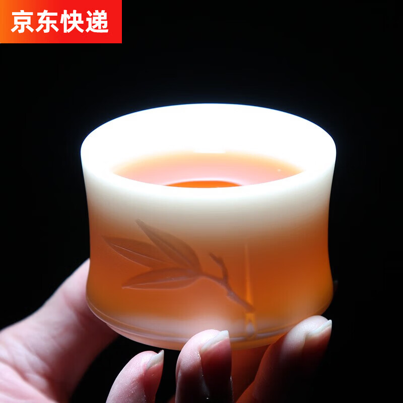 匠仙 德化白瓷茶杯个人家用陶瓷功夫茶具主人杯单杯高端七夕礼物 竹叶杯