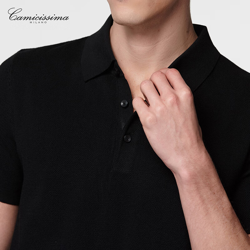 恺米切（CAMICISSIMA）休闲通勤经典男士短袖POLO衫 黑色 均码 50