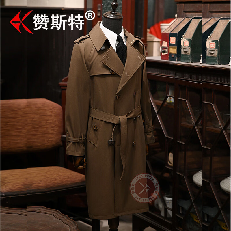 赞斯特品牌春秋季男士trench coat加长款战壕风衣商务休闲大衣 深卡其【长款】 5XL 京东折扣/优惠券