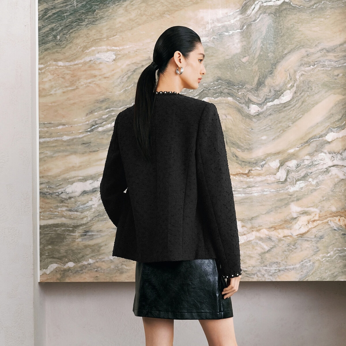 太平鸟秋冬外套集合链接新款女装小香风机车服PU外套冬装夹克 短外套黑 S