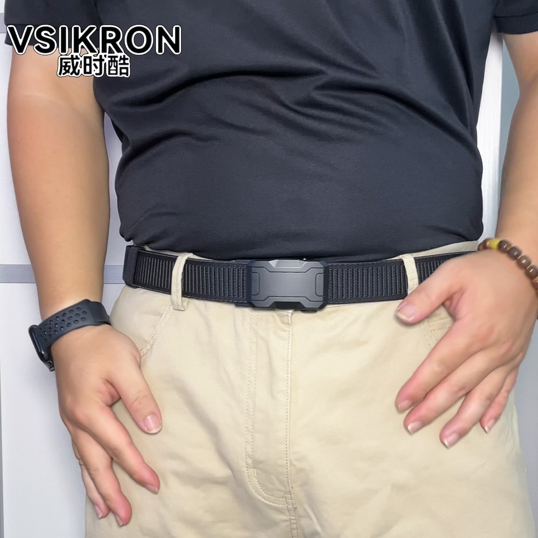 A6男士皮带休闲弹力腰带户外运动军训编织战术自动扣腰带生日礼物 灰色-黑扣【弹力腰带】 150cm 可裁剪适合240斤以上