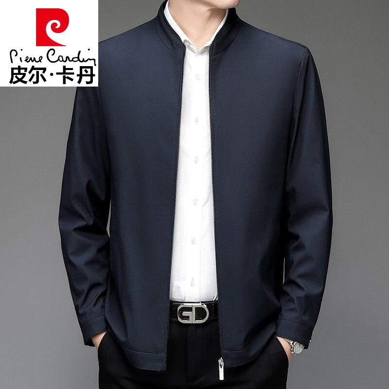 皮尔卡丹品牌高档男装 春秋装上衣商务休闲立领夹克男教练薄款男士