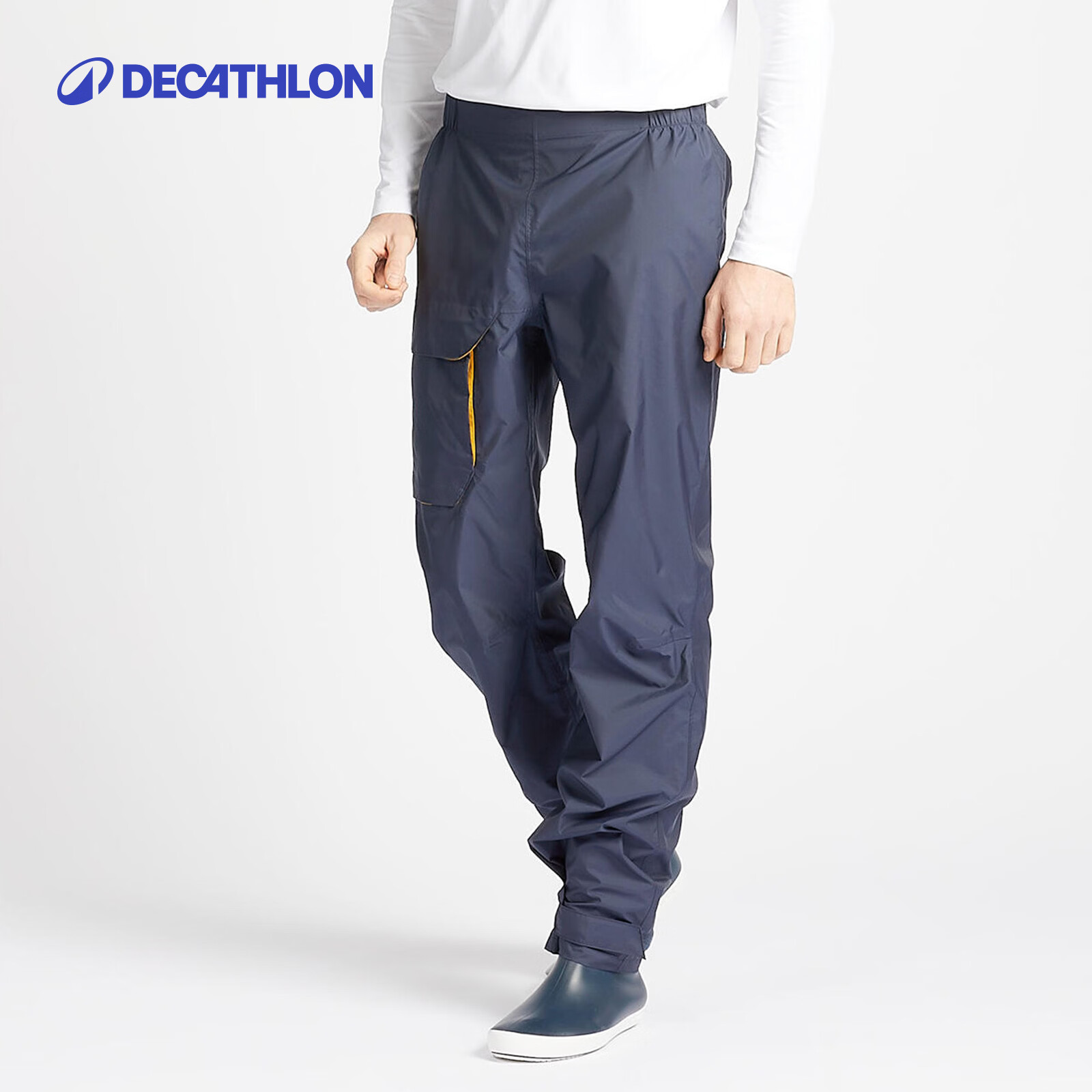 迪卡侬冲锋裤男户外休闲防风防寒裤防水防风透湿大码宽松裤子雨裤男裤 砚青色 (尺码偏大，建议选小1码) L / W34 L32