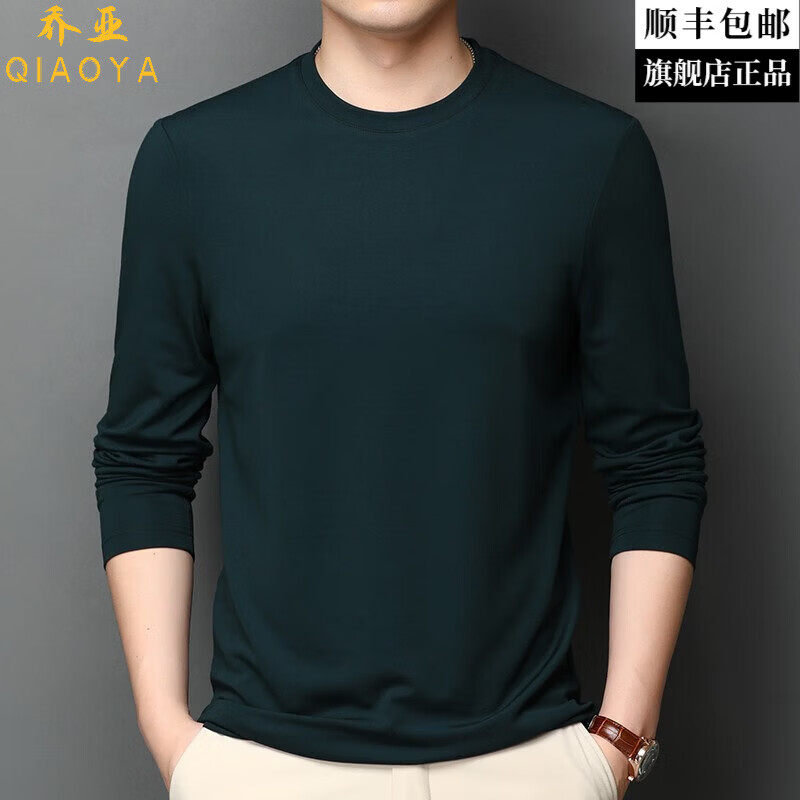乔亚意大利高端品牌秋季莫代尔男士长袖T恤纯色休闲百搭体恤打底衫潮 6512墨绿 3XL (190) 码【建议185-200斤】