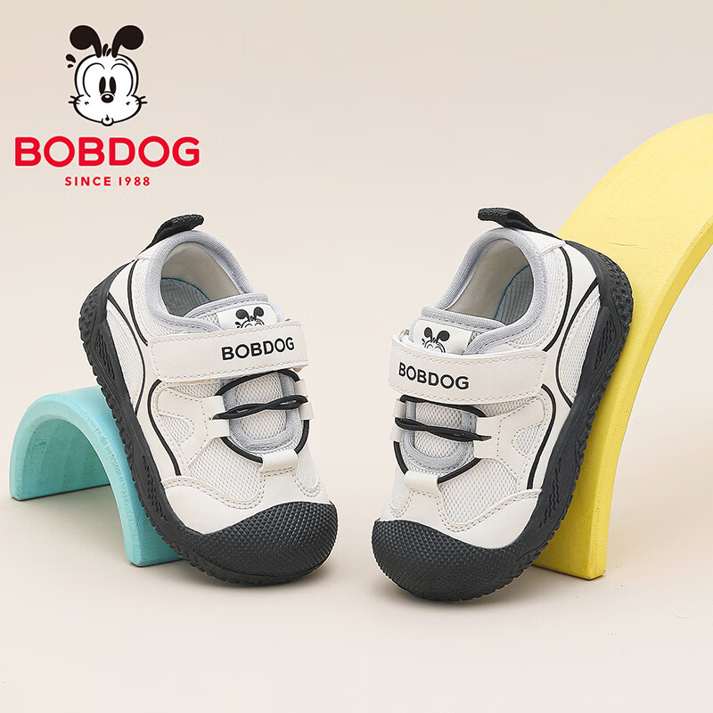 巴布豆童鞋男童机能鞋春秋女童宝宝软底学步鞋透气2026新款儿童鞋子男 乳白/黑 23
