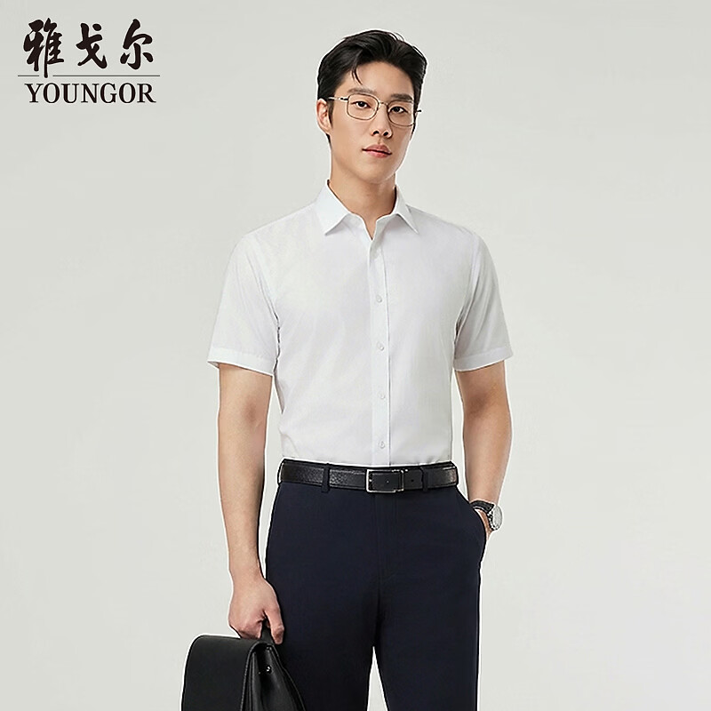 雅戈尔（YOUNGOR）短袖衬衫男全棉DP免烫衬衫素色衬衫抗皱平整舒适透气2026新品 本白VSDP16384BJA 40 （175/92A）