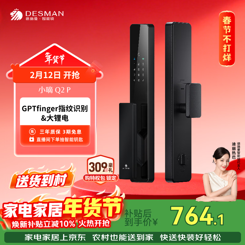 德施曼（DESMAN）智能门锁密码锁入户门 电子锁家用防盗指纹锁 小嘀 Q2P