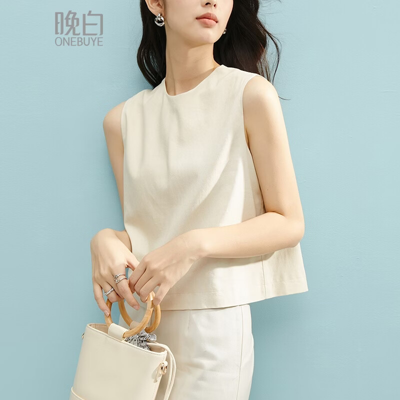 晚白【新品】2026年春款时尚纯色上衣亲肤透气宽松休闲背心女 浅杏色 M