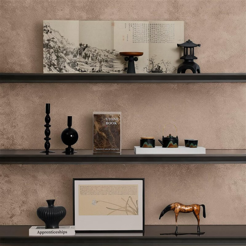 咏幻宋代美学摆件感新中式茶室茶桌摆设样板间书柜禅意装饰工艺品 木质拼色果盘大号