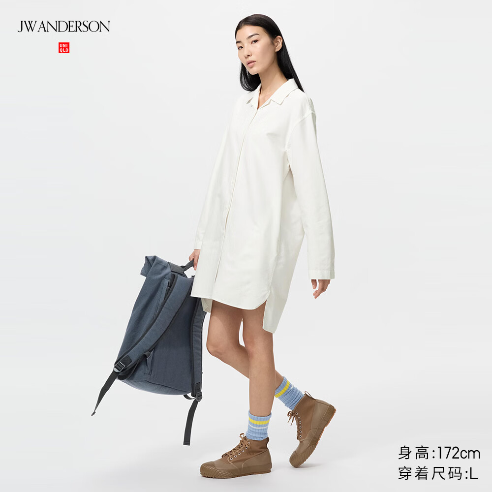 优衣库合作款/女装牛津纺衬衫式连衣裙/长袖裙子483822 30 浅米色 S