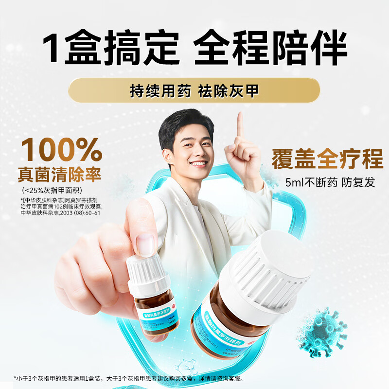 [快克快]盐酸阿莫罗芬搽剂 2.5ml*2瓶 1盒+[快克快]环吡酮胺乳膏 1%*25g 1盒  真菌感染正品旗舰店