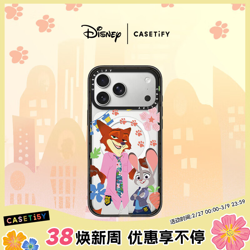 CASETIFY 迪士尼 疯狂动物城2 x CASETiFY 联名系列 尼克&amp;朱迪 适用于苹果iPhone17/16 Pro/Max苹果手机壳 透明黑框Magsafe iPhone 17 Pro