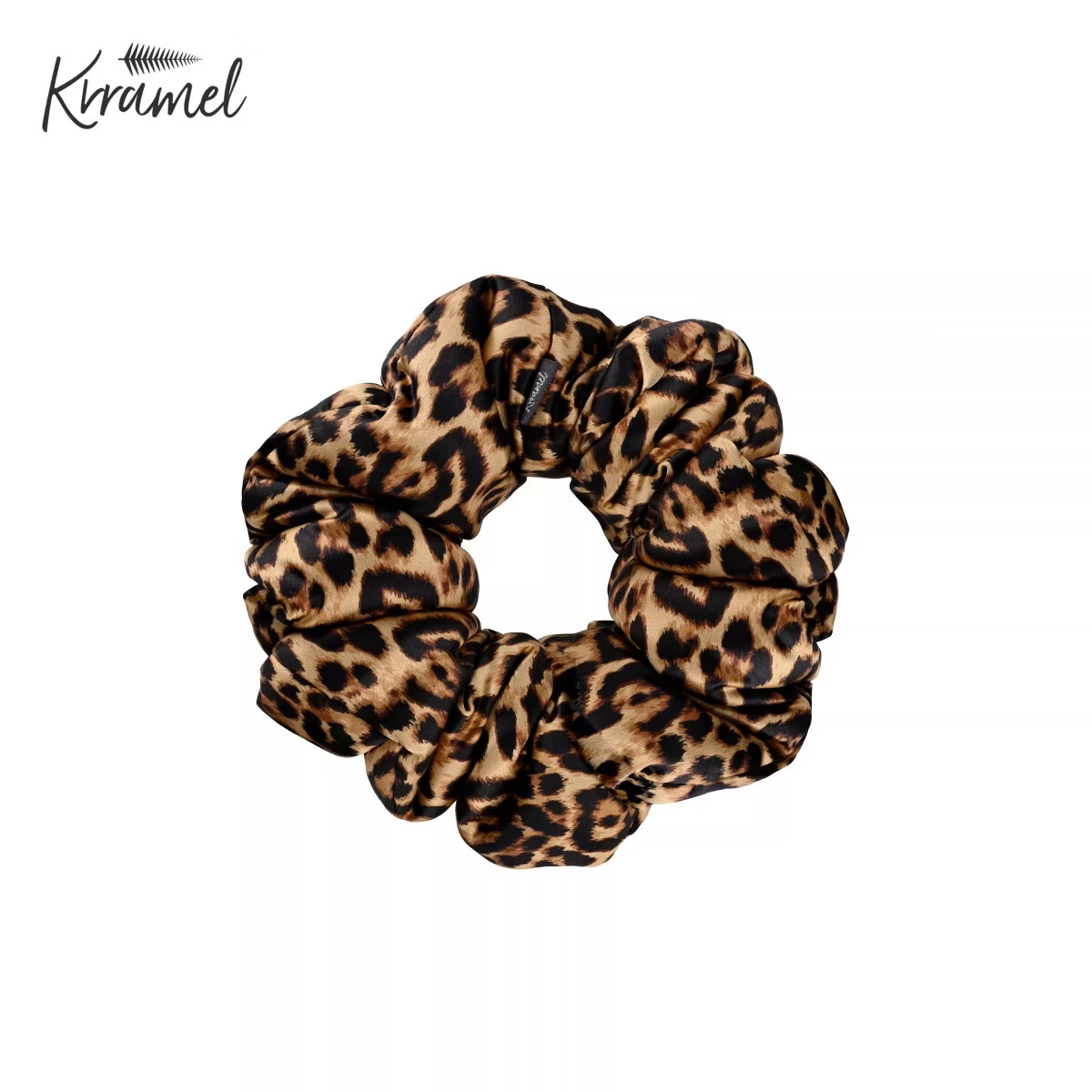 KRRAMEL生日礼物桑蚕丝睡觉发圈真丝大肠发圈卷发梳子神器大号高弹力 豹纹(（22姆米重磅真丝）)