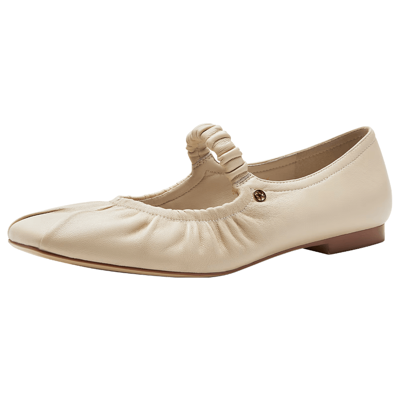 NINE WEST玖熙芭蕾云鏡瑪麗珍鞋女2026春方頭平底單鞋NF670006KK 杏色 38