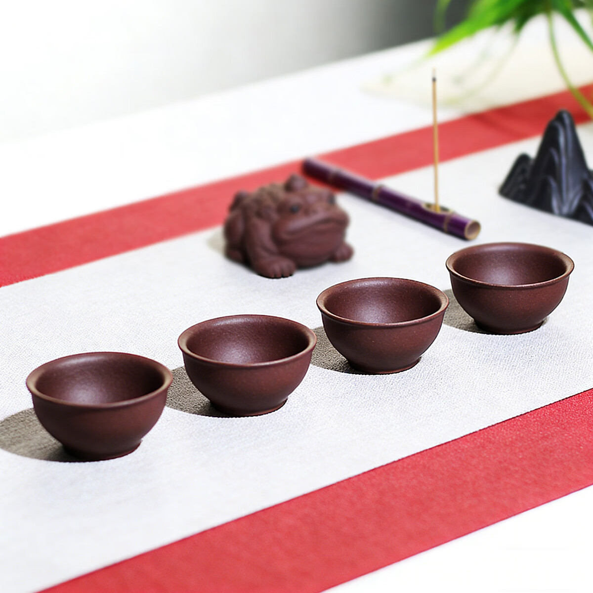 鲍鼎泰中式雅器 梅兰竹菊四君子紫砂茶杯 功夫茶具主人杯四杯套装 四君子